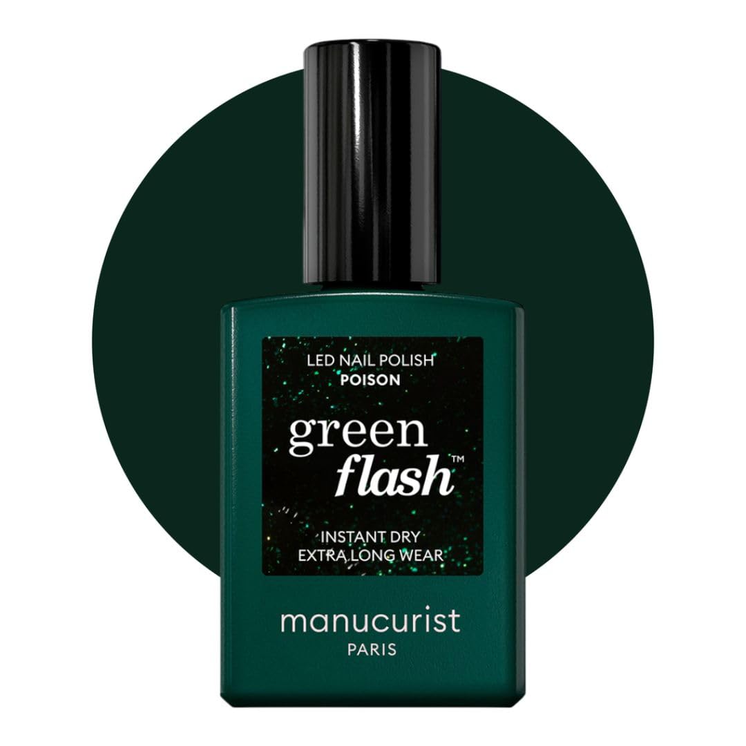 Manucurist Green Flash Gel Polish - Sparks (Sparkling Black) - UV & LED Gel Nail Polish - 12-Free, Bio-Sourced (84%) - Professional Manicure - 15 ml