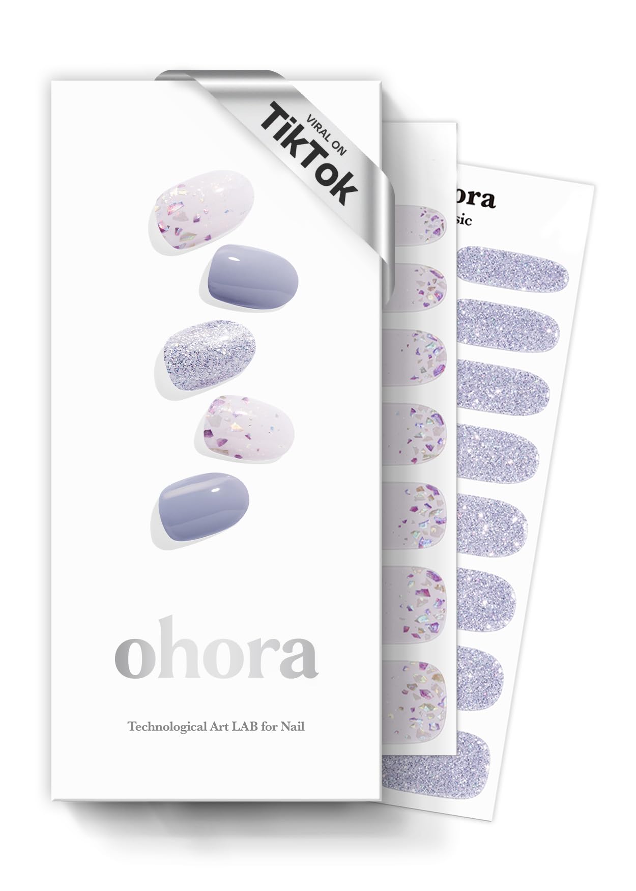ohora Semi Cured Gel Nail Strips (N Sparkle Glam) - Nude, Glitter, Works with Any UV/LED Lamps, Salon-Quality, Long Lasting, Easy to Apply & Remove - Includes 2 Prep Pads, Nail File & Wooden Stick