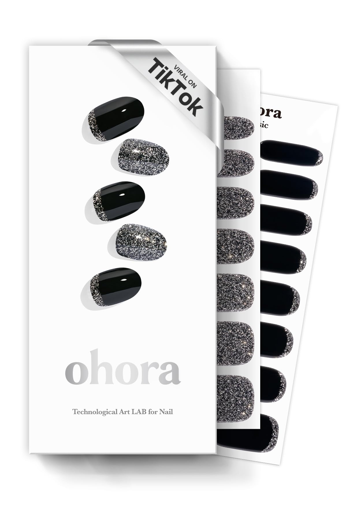 ohora Semi Cured Gel Nail Strips (N Sparkle Glam) - Nude, Glitter, Works with Any UV/LED Lamps, Salon-Quality, Long Lasting, Easy to Apply & Remove - Includes 2 Prep Pads, Nail File & Wooden Stick