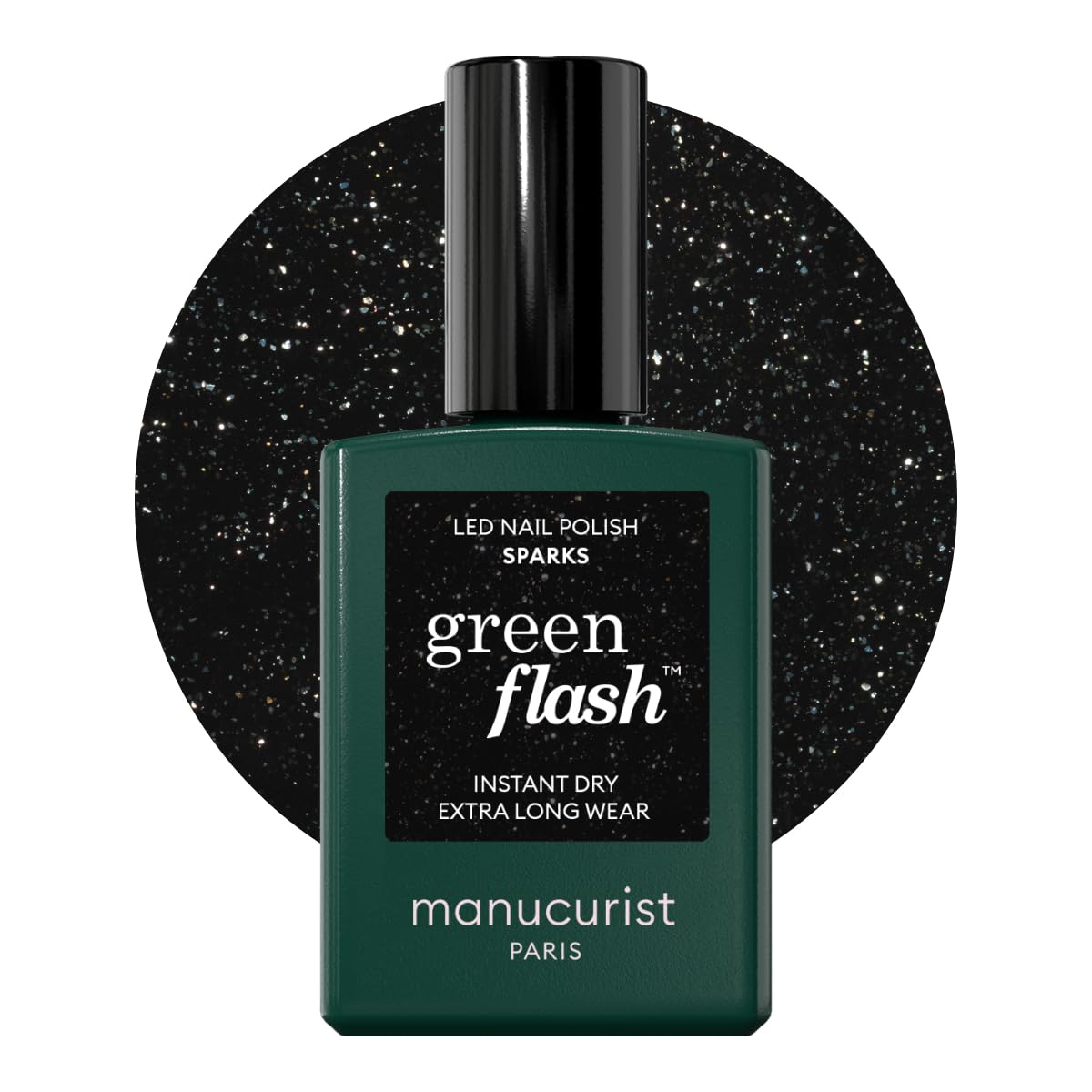 Manucurist Green Flash Gel Polish - Sparks (Sparkling Black) - UV & LED Gel Nail Polish - 12-Free, Bio-Sourced (84%) - Professional Manicure - 15 ml