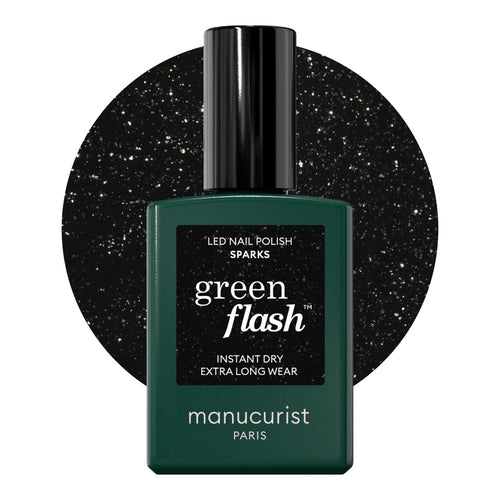 Manucurist Green Flash Gel Polish - Sparks (Sparkling Black) - UV & LED Gel Nail Polish - 12-Free, Bio-Sourced (84%) - Professional Manicure - 15 ml