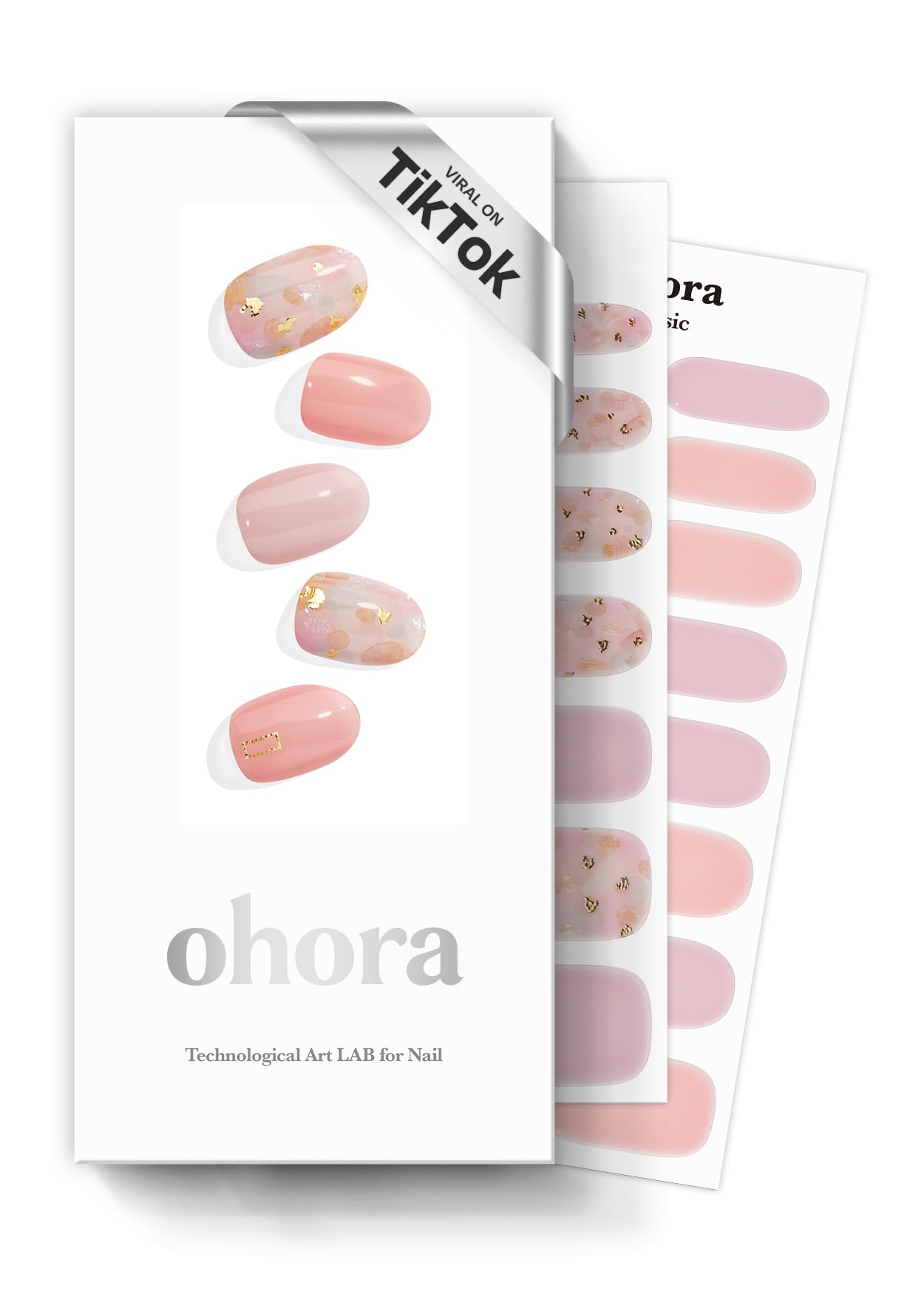 ohora Semi Cured Gel Nail Strips (N Sparkle Glam) - Nude, Glitter, Works with Any UV/LED Lamps, Salon-Quality, Long Lasting, Easy to Apply & Remove - Includes 2 Prep Pads, Nail File & Wooden Stick