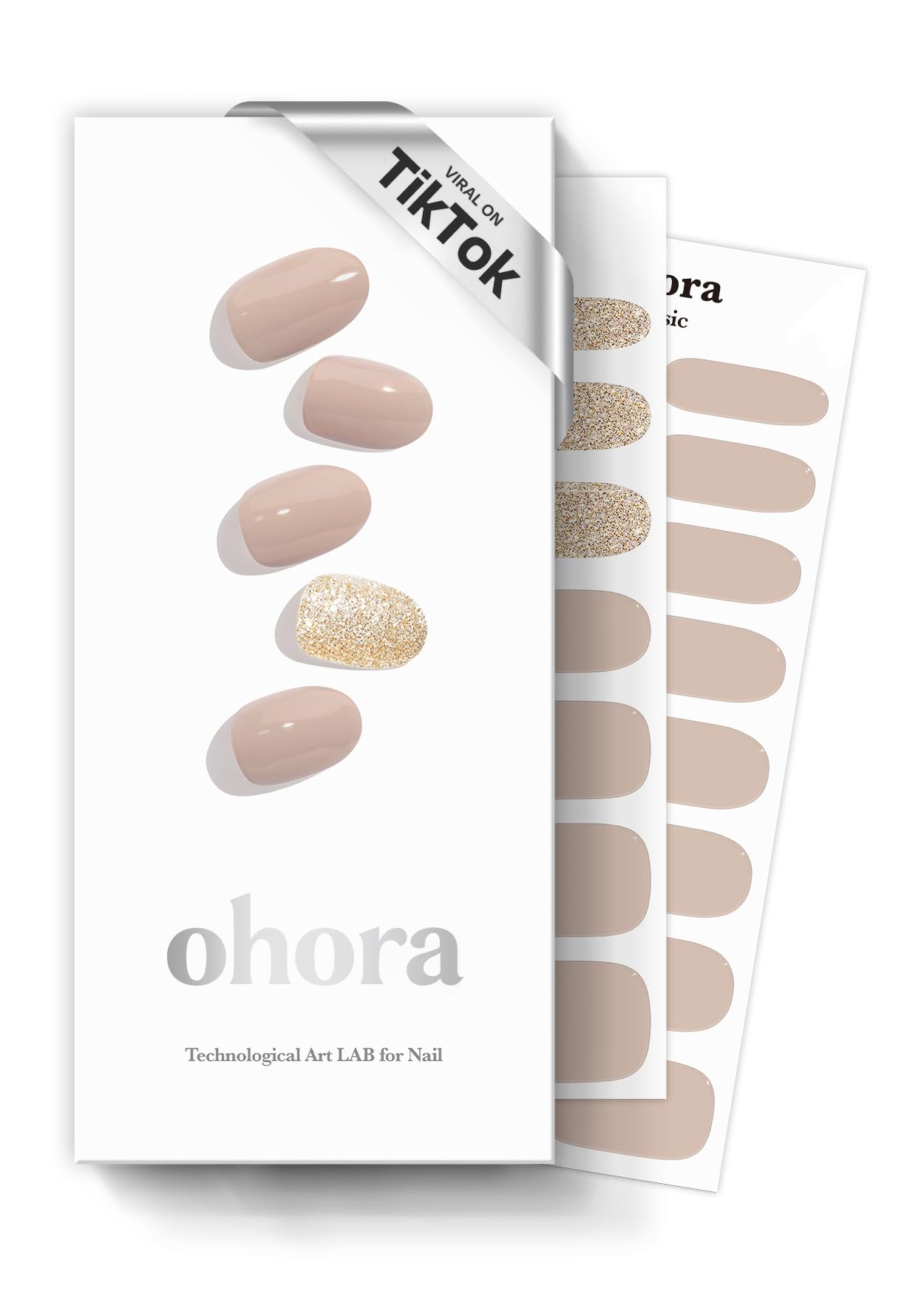 ohora Semi Cured Gel Nail Strips (N Sparkle Glam) - Nude, Glitter, Works with Any UV/LED Lamps, Salon-Quality, Long Lasting, Easy to Apply & Remove - Includes 2 Prep Pads, Nail File & Wooden Stick