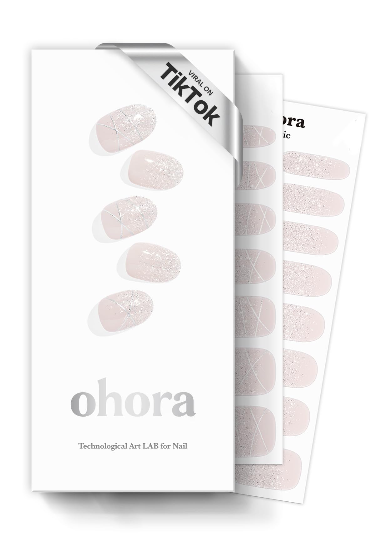 ohora Semi Cured Gel Nail Strips (N Sparkle Glam) - Nude, Glitter, Works with Any UV/LED Lamps, Salon-Quality, Long Lasting, Easy to Apply & Remove - Includes 2 Prep Pads, Nail File & Wooden Stick