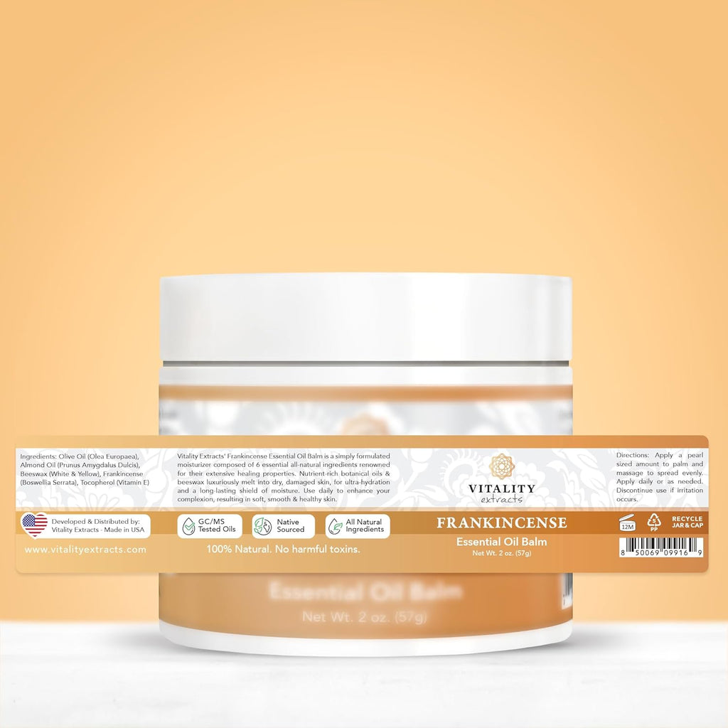 Vitality Extracts Frankincense Balm - 2oz, Boswellia Serrata, Beeswax, Olive Oil, Moisturizer for Dry, Cracked Skin, All Skin Types