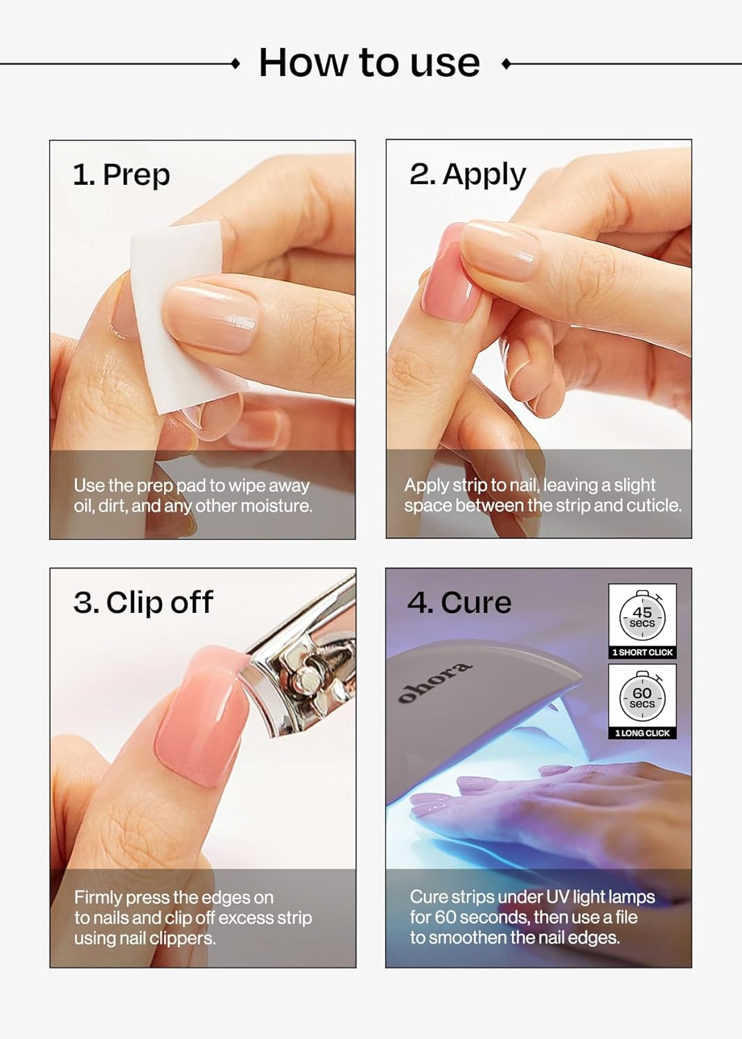 ohora Semi Cured Gel Nail Strips (N Sparkle Glam) - Nude, Glitter, Works with Any UV/LED Lamps, Salon-Quality, Long Lasting, Easy to Apply & Remove - Includes 2 Prep Pads, Nail File & Wooden Stick