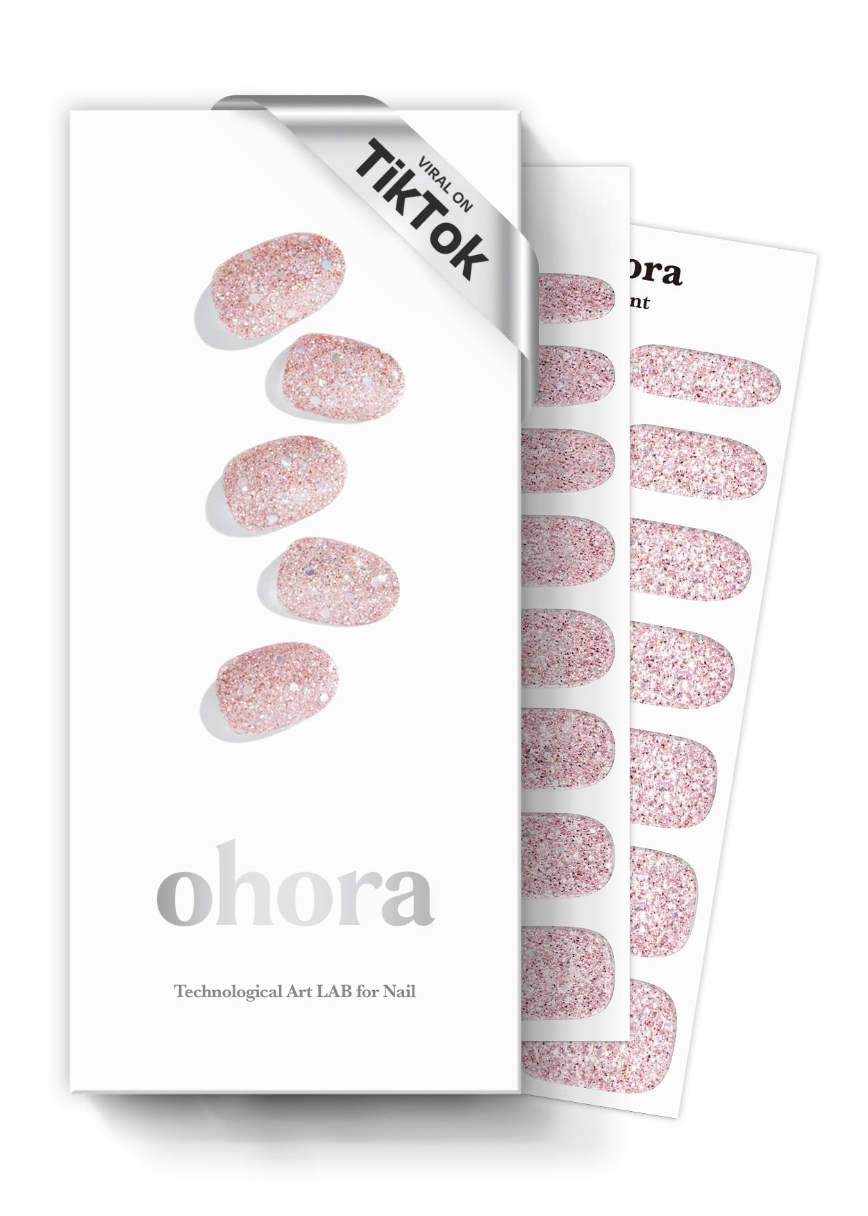 ohora Semi Cured Gel Nail Strips (N Sparkle Glam) - Nude, Glitter, Works with Any UV/LED Lamps, Salon-Quality, Long Lasting, Easy to Apply & Remove - Includes 2 Prep Pads, Nail File & Wooden Stick