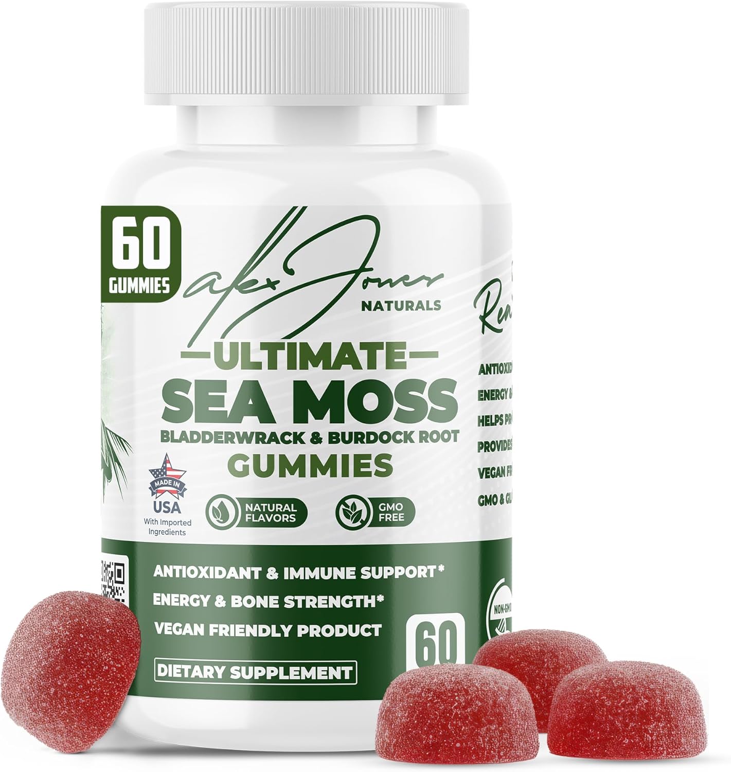 Ultimate Irish Sea Moss Gummies with Bladderwrack & Burdock Root – Sea Moss Bladderwrack Burdock Root – Caramel Apple Flavor – Plant-Based Mineral Blend – Vegan, Non-GMO – 60 Gummies