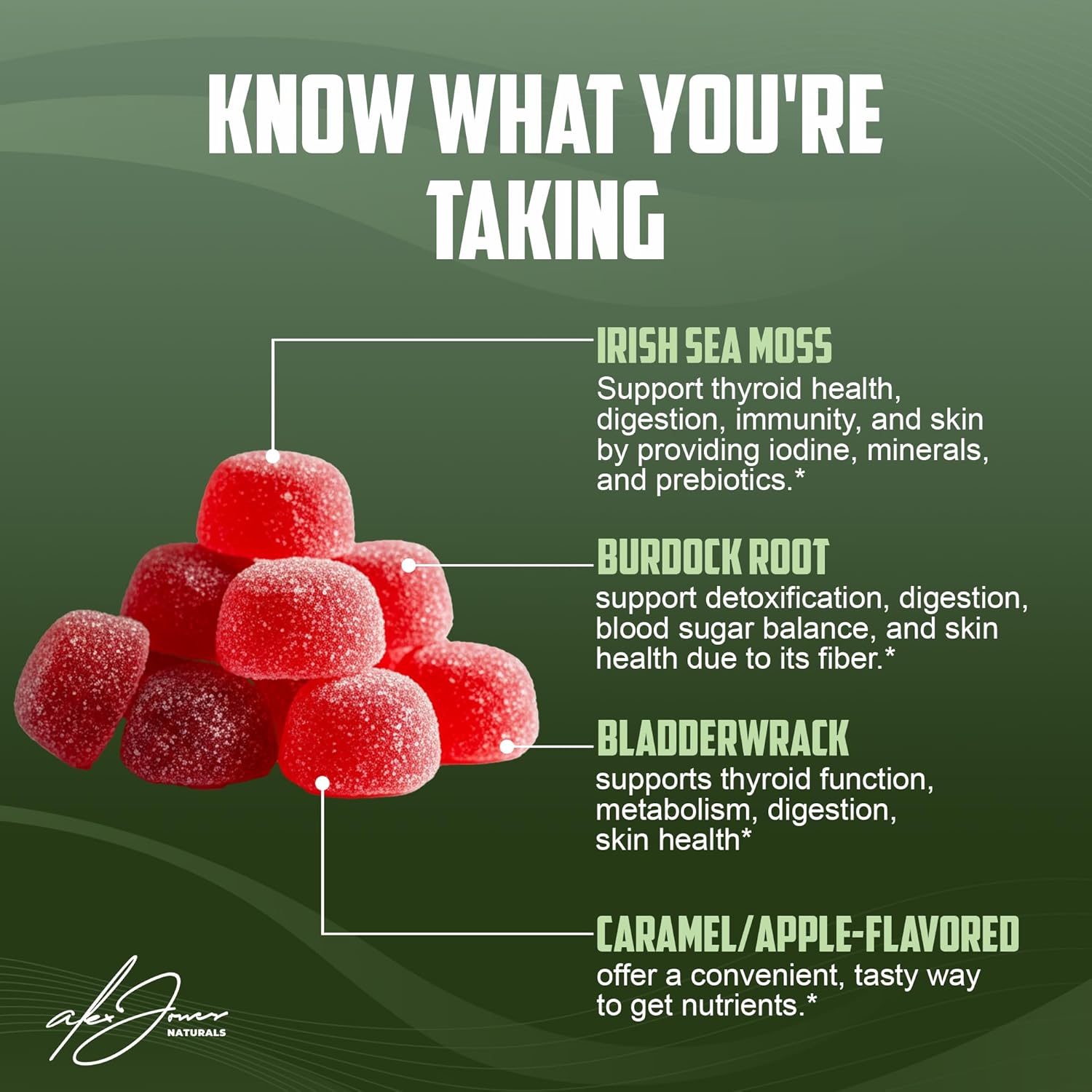 Ultimate Irish Sea Moss Gummies with Bladderwrack & Burdock Root – Sea Moss Bladderwrack Burdock Root – Caramel Apple Flavor – Plant-Based Mineral Blend – Vegan, Non-GMO – 60 Gummies