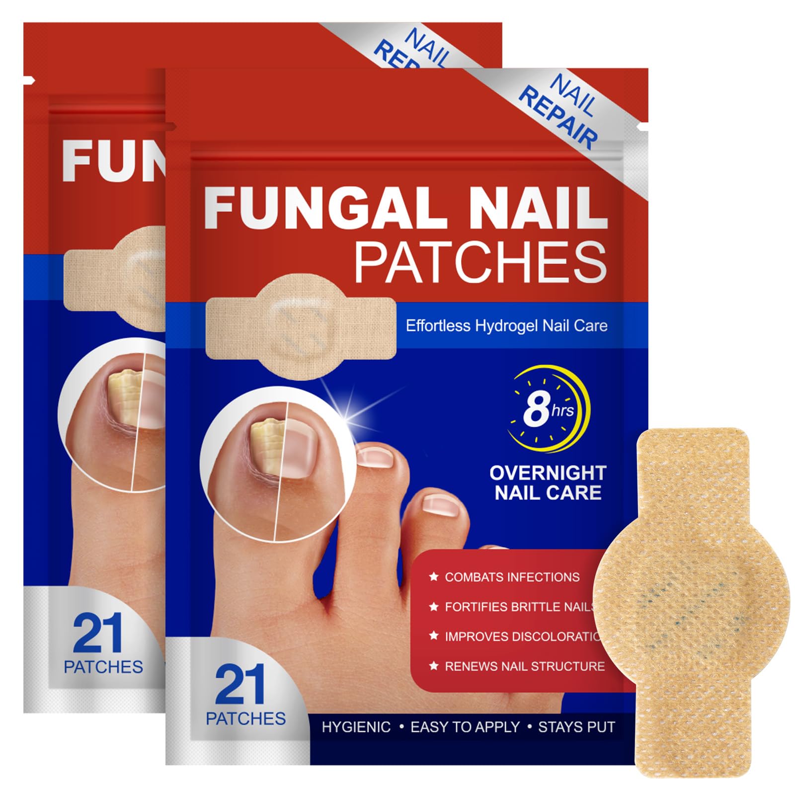 Fungal Nail Patches for Toenail Care – 21 PCS Extra Strength Overnight Hydrogel Nail Repair Patches for Damaged, Thick & Discolored Nails, 8 Hour Moisturizing Toenail Treatment for Men Women