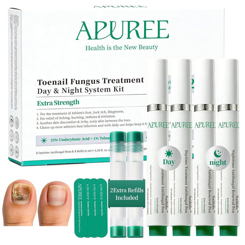 Apuree Antifungal Pen Extra Strength: 25% Undecylenic Acid 1% Tolnaftate | 6Pcs Day & Night Care Nail Fungus Pen | Fungal Nail Treatment Repair For Damaged Yellow Discolored Thick Nails