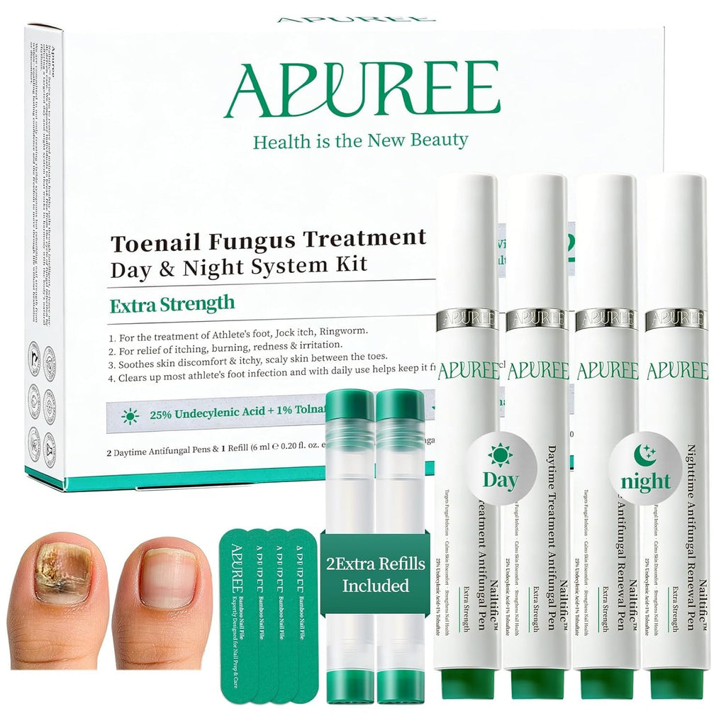 Apuree Antifungal Pen Extra Strength: 25% Undecylenic Acid 1% Tolnaftate | 6Pcs Day & Night Care Nail Fungus Pen | Fungal Nail Treatment Repair For Damaged Yellow Discolored Thick Nails