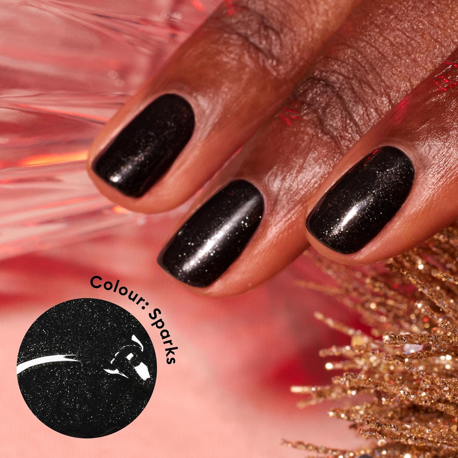 Manucurist Green Flash Gel Polish - Sparks (Sparkling Black) - UV & LED Gel Nail Polish - 12-Free, Bio-Sourced (84%) - Professional Manicure - 15 ml